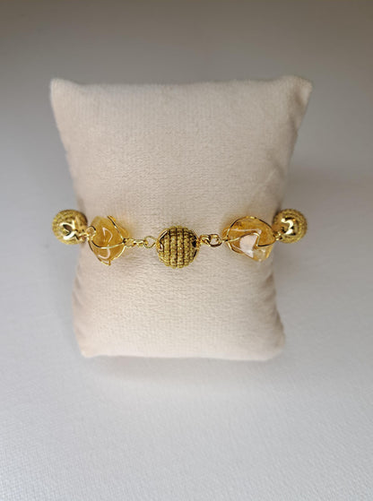 Bracelet en citrine naturelle et boules tressées en Capim Dourado (or végétal), bijou artisanal du Brésil