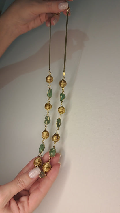 Halsketting van groene aventurijn en Capim Dourado (vegetal goud), handgemaakt sieraad uit Brazilië