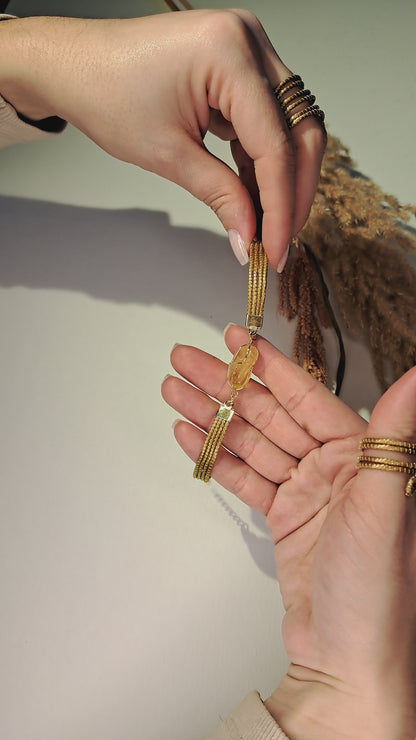 Bracciale intrecciato in Capim Dourado, oro vegetale del Brasile, con pietra naturale in citrino